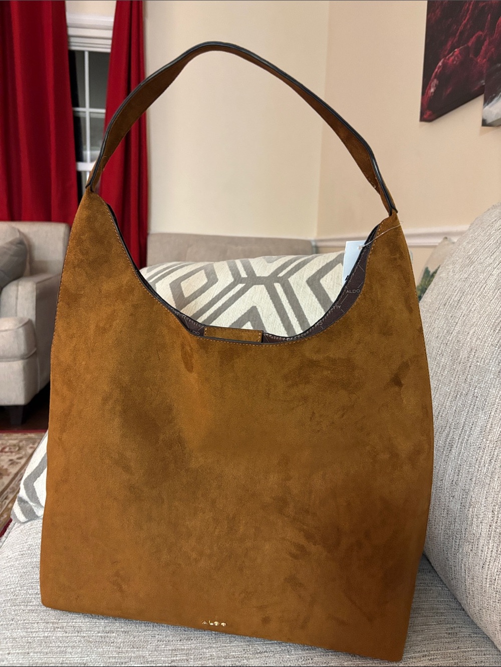 Aldo Suede Hobo Shoulder Bag in Cognac